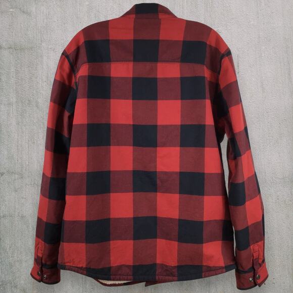 The North Face Sherpa Lined Shirt Jacket Men’s M Red Black Flannel Snap Front - Picture 2 of 10